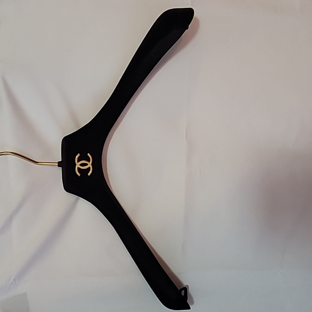 CHANEL Black Velvet Hanger With Gold Trim